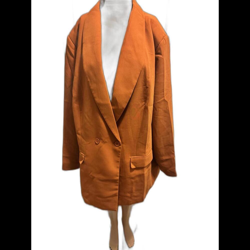 Jessica London Lined Chic Oversized Double-Breasted Blazer in Burnt Orange 22T